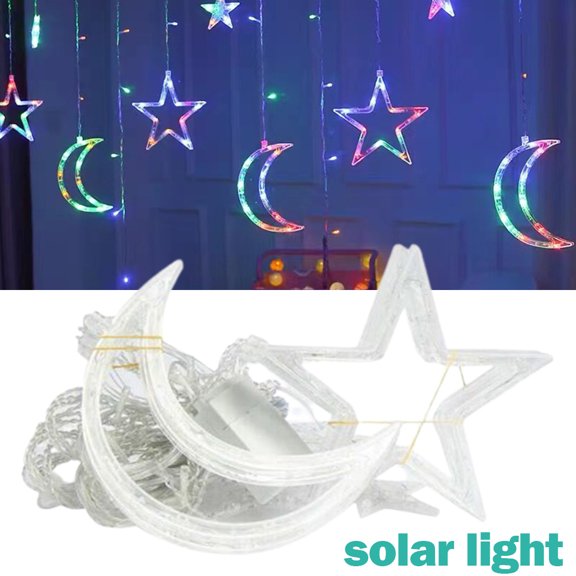 JUANCHENG LED Moon Star Solar String Light Versatile Wedding Party Decor 8 Lighting Modes B