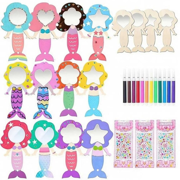 JUANCHENG Mermaid Mirror Craft Kit DIY Handheld Mirrors with Painting Brushes Room Decor