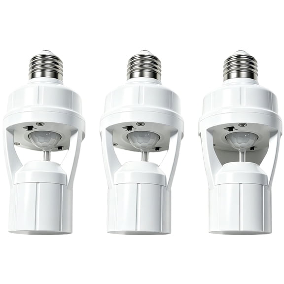 JUANGU 3pcs PIR Motion Sensor Light Socket, E26/E27 Screw Socket with Motion Sensor LED Light Holder for Hallway Porch