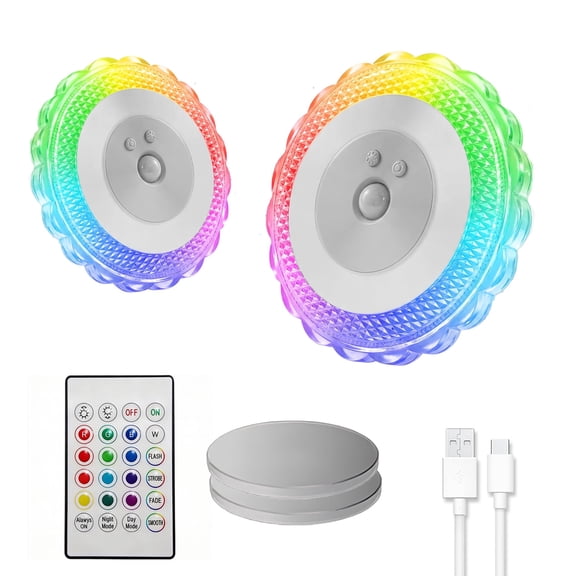 JUANGU Rechargeable RGB and Warm White Magnetic Motion Sensor Night Light, Multifunctional Indoor Wall Light, Suitable for Bedrooms, Hallways, Bathrooms, Closets, Stairways (2 Pack)