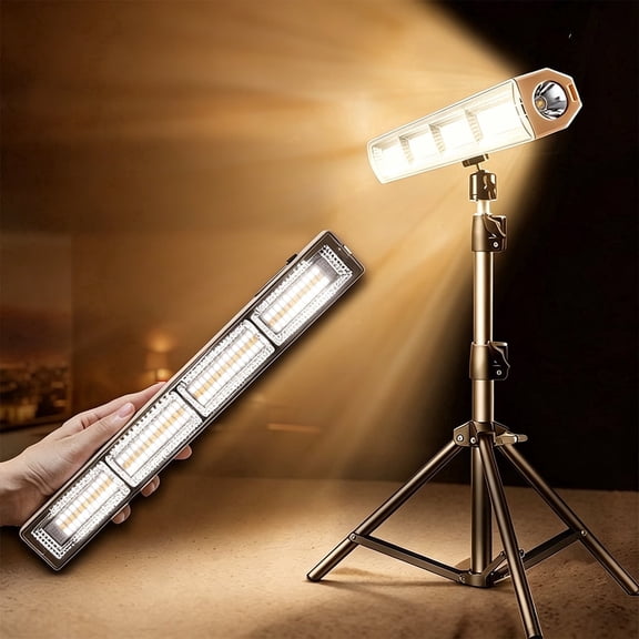 JUANGU Rechargeable Work Light with Tripod, Portable Camping Lights with LCD Display 6 Modes LED Job Site Lighting Flashlights
