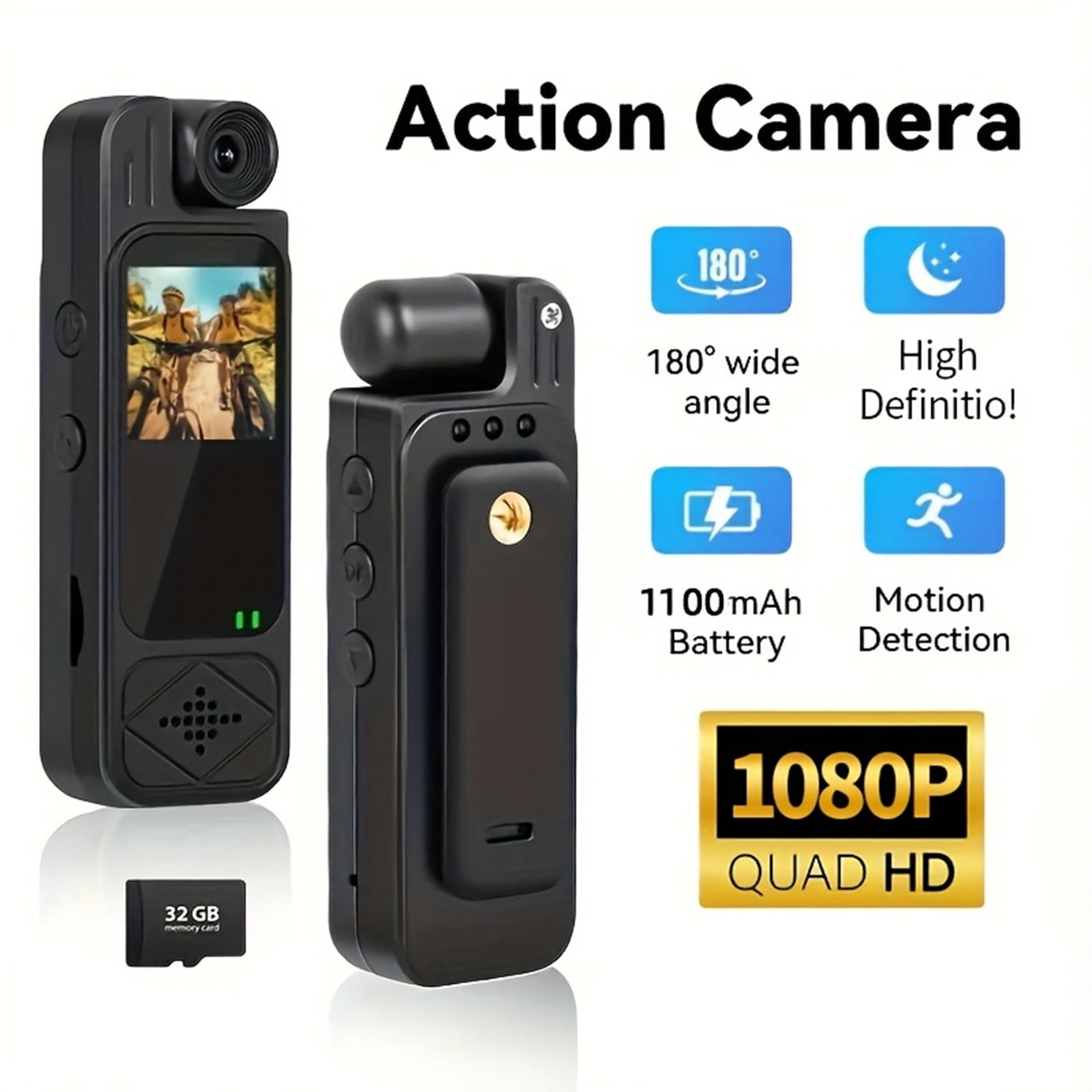 JUANGU Wearable Video Camera, Portable Clip-on Camcorder with Rotatable Lens, 180°Wide-Angle Personal Recorder Body Camera for Bike Cycling Vlogging