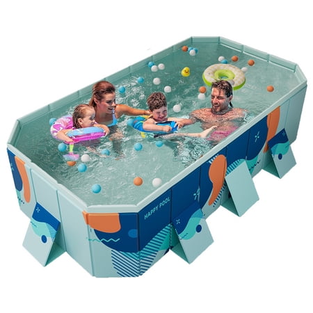 JUANYU 102"Foldable Pool,Family 1-6 Person Non-Inflatable Outdoor Swimming Pool,Kids Adults Use,Blue,101"×66"×20"