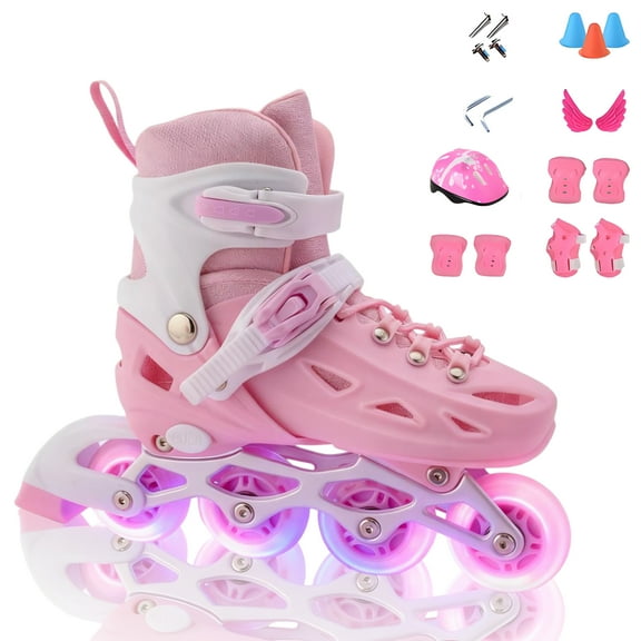 JUANYU Adjustable Inline Skates for Women and Girls,Boy's Featuring Illuminated Wheels Skates, Great for Outdoor Sports,Pink