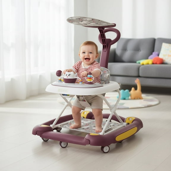 JUANYU Baby Walker,3-in-1 Multi-Functional Folding Walker with 3 Height Adjustable Settings,for Toddlers 6-18 months,Red