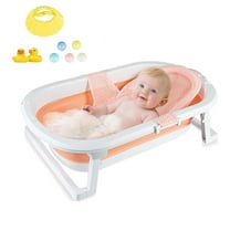 JUANYU Foldable Baby Bathtub,PP Infant Tub with Soft Network for 0-6 Years Toddler,30in ,Pink