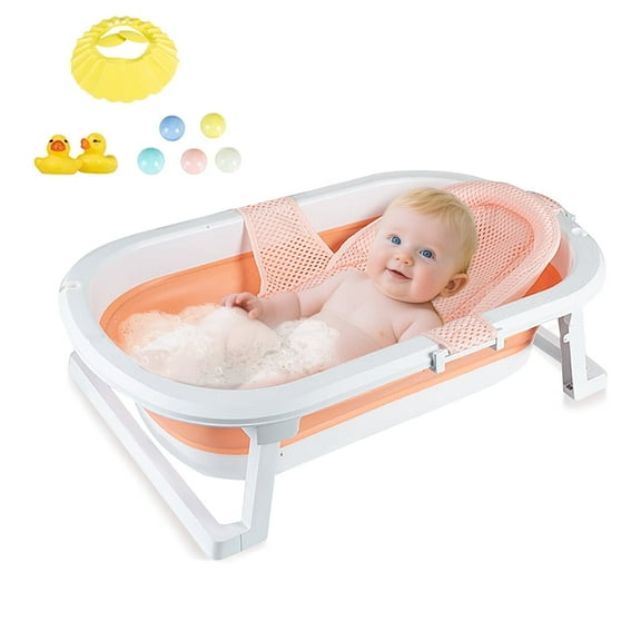 JUANYU Foldable Baby Bathtub,PP Infant Tub with Soft Network for 0-6 Years Toddler,30in ,Pink
