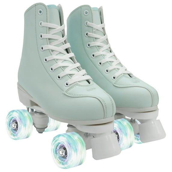 JUANYU Green Roller Skates for Women and Girls, Men's Quad Skates with Light Up Features(Women's 8.5/Men's 7 )