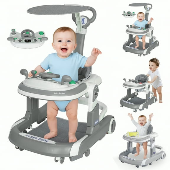JUANYU Multifunctional Baby Walkers,Height-Adjustable Push Walker for Infants 6-24 Months,Grey