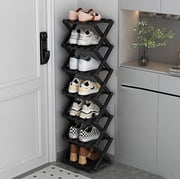 JUANYU Shoes Rack Organizer,Multi Tier Wooden Foldable Storage Rack for Home Shoe Storage with Durable Cross Structure,7-Tier,Black
