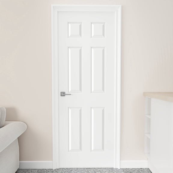 JUBEST 28"x80" Raised 6-Panel Textured White Primed Hollow Core Interior Molded Door Slab, NOT Pre-drilled and NOT Included Hardware