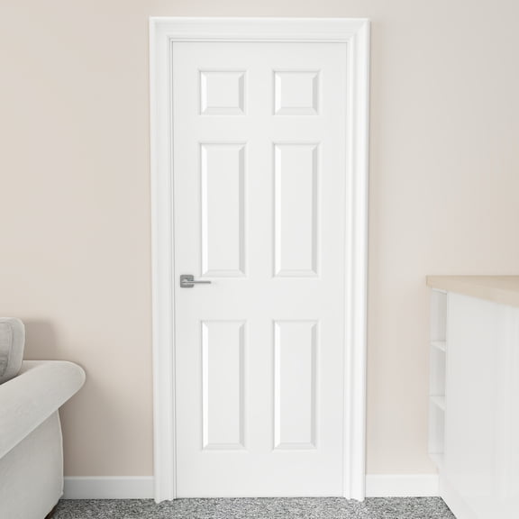 JUBEST 30"x80" 6-Panel White Primed Hollow Core Interior Molded Door Slab, NOT Pre-drilled and NOT Included Hardware, Pre-Assembled Interior Door