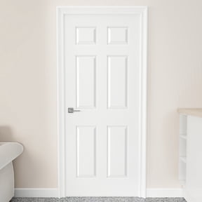 JUBEST 32"x80" Raised 6-Panel Textured White Primed Hollow Core Interior Molded Door Slab, NOT Pre-drilled and NOT Included Hardware