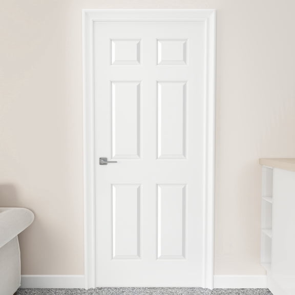 JUBEST 32"x80" Raised 6-Panel Textured White Primed Hollow Core Interior Molded Door Slab, NOT Pre-drilled and NOT Included Hardware