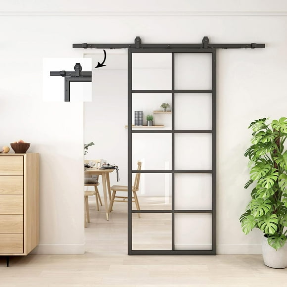 JUBEST 36in x 84in DIY Clear Tempered Glass Sliding Barn Door (Track Kit Included)
