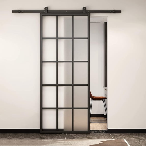 JUBEST 42in x 84in Frosted Glass Barn Door, Heavy Duty DIY Glass Sliding Barn Door Slab without Installation Hardware Kit