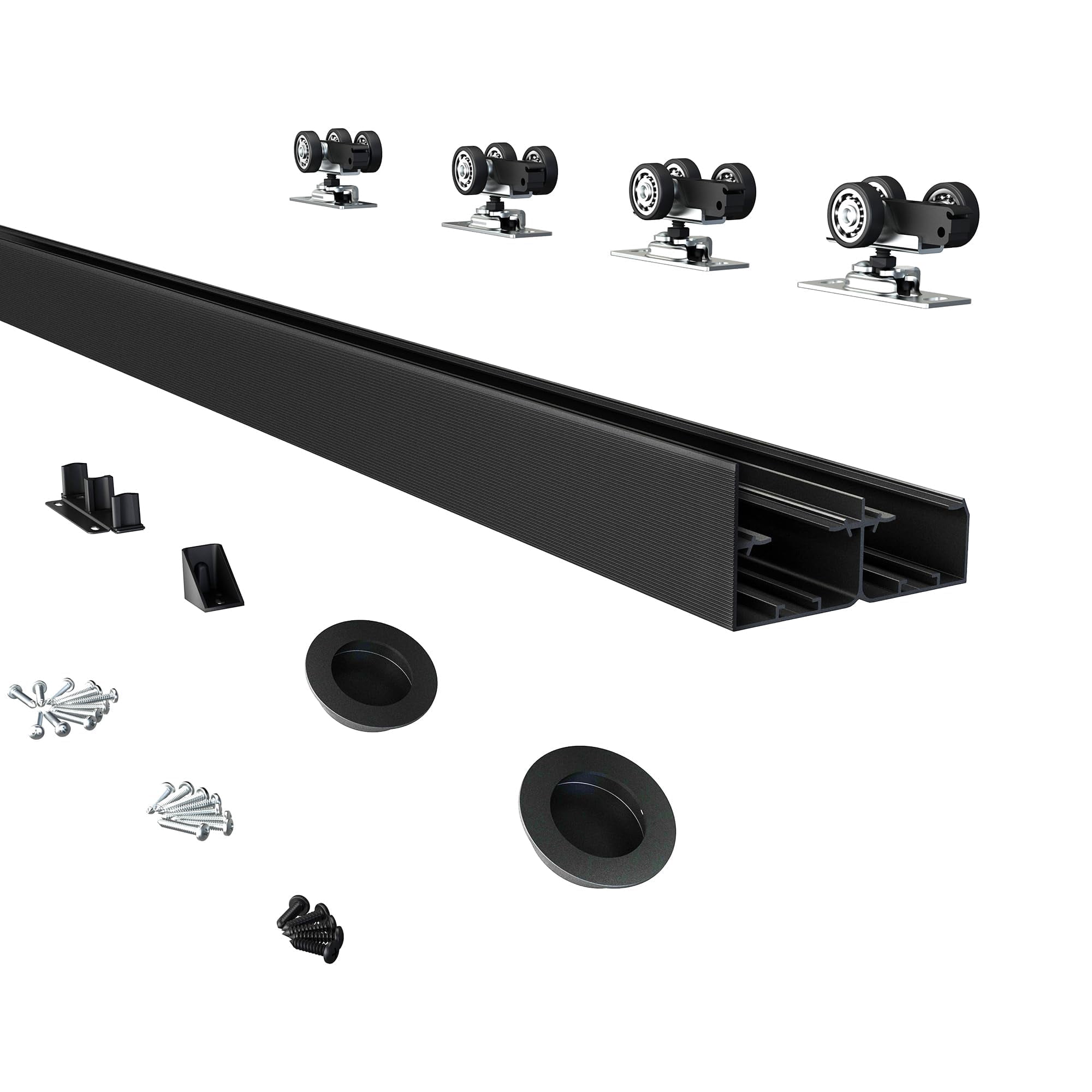 FINOSEN 4FT Heavy Duty Sliding Pocket Door Hardware Kit - Top Mount Commercial Grade Track For Doors Up To 200 Lbs