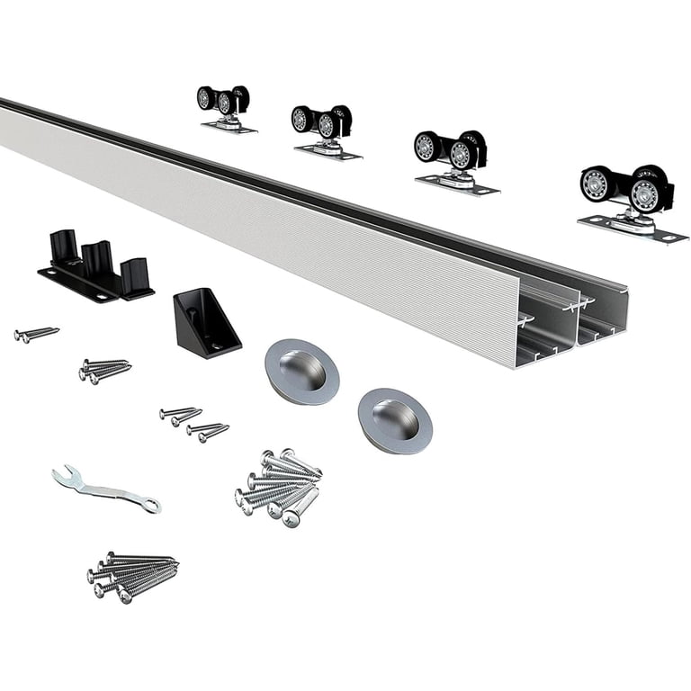 VEVOR 8ft Bypass Sliding Door Hardware Kit – Heavy Duty Aluminum Track For Closets Up To 150 Lbs