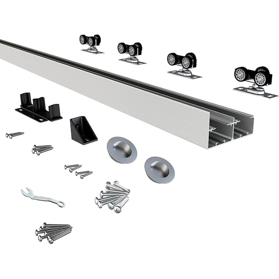 JUBEST Bypass Sliding Door Hardware 72", Aluminum Bypass Wardrobe Closet Door Hardware Set with Finger Pull Included, Smoothly and Quietly, for 2 Door System, Easy to Install