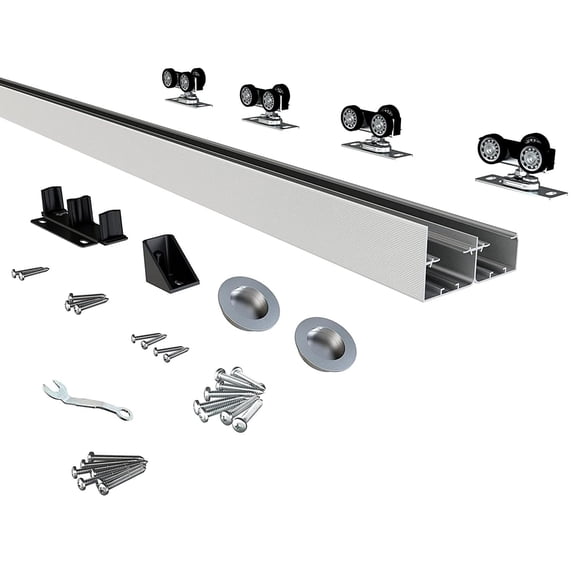 JUBEST Bypass Sliding Door Hardware 96", Aluminum Bypass Wardrobe Closet Door Hardware Set with Finger Pull Included, Smoothly and Quietly, for 2 Door System, Easy to Install