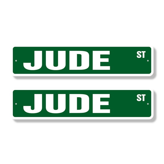 JUDE Classic Street Sign (2 Pack) Childrens Name Room Sign Road Sign | 6" X 24" Plastic Address Sign