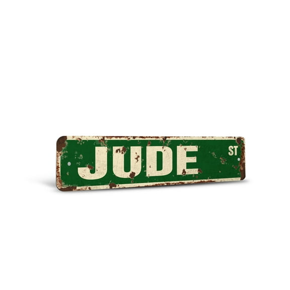 JUDE Vintage Style Rustic Street Sign – Childrens Name Room Sign Retro Decorative Wall Sign for Home, Bar, Garage, or Outdoor Use | 6" X 24" Aluminum Metal Road Sign