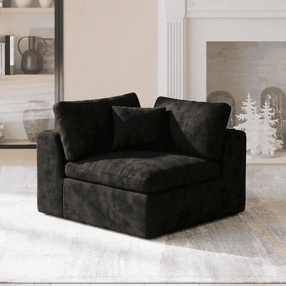 JUDISELEX 36"Boneless Modular Cloud Sofa Corner Seat,Chenille Sectional Sofa Module with High Density Foam Cushion,Black