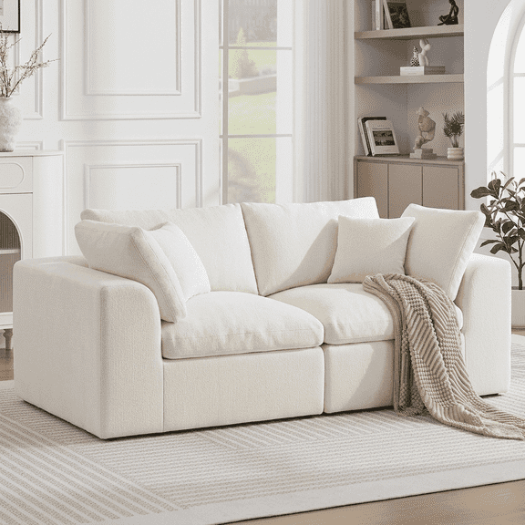 JUDISELEX 72"Modular Cloud Sofa Loveseat,Chenille Sectional Sofa with High Density Foam Cushion,2 Seat Couch for Apartment and Living Room,Ivory White