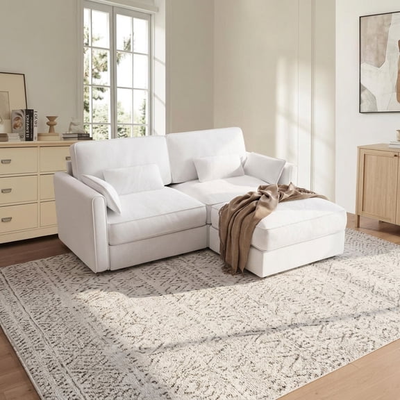 JUDISELEX 82"Loveseat Sofa with Ottoman,Modern 3 Seater Sectional Couch with Extra Deep Seating,Solid Wood Frame Sofa with Water-Resistant Fabric for Living Room,White