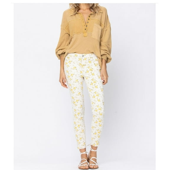 JUDY BLUE FLORAL PRINT MIDRISE SKINNY