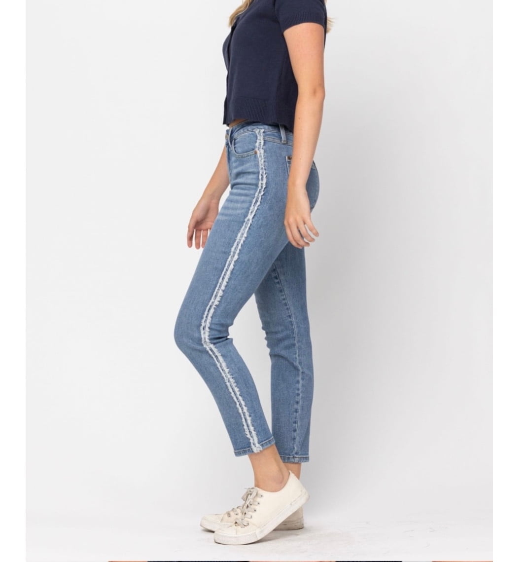 JUDY BLUE HIGH WAIST SIDE FRAY SLIM FIT JEANS