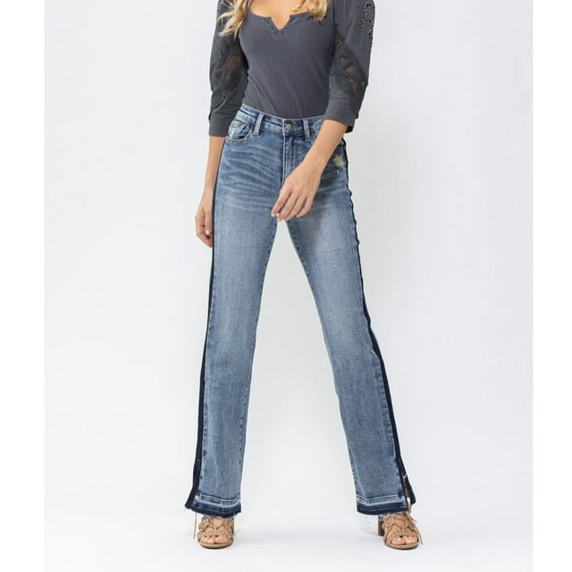 Judy Blue Mid Rise Straight Leg Jeans With Fold-over Waist