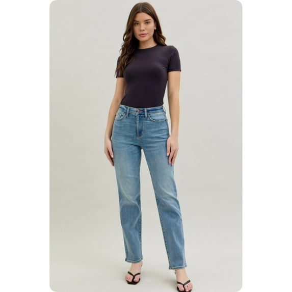 JUDY BLUE High Waist Classic Straight Leg Jeans-Stretchy Comfort