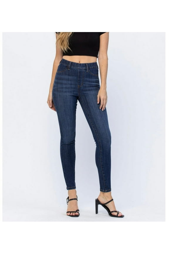 High Waist Patch Pocket Pull-On Skinny Jeans