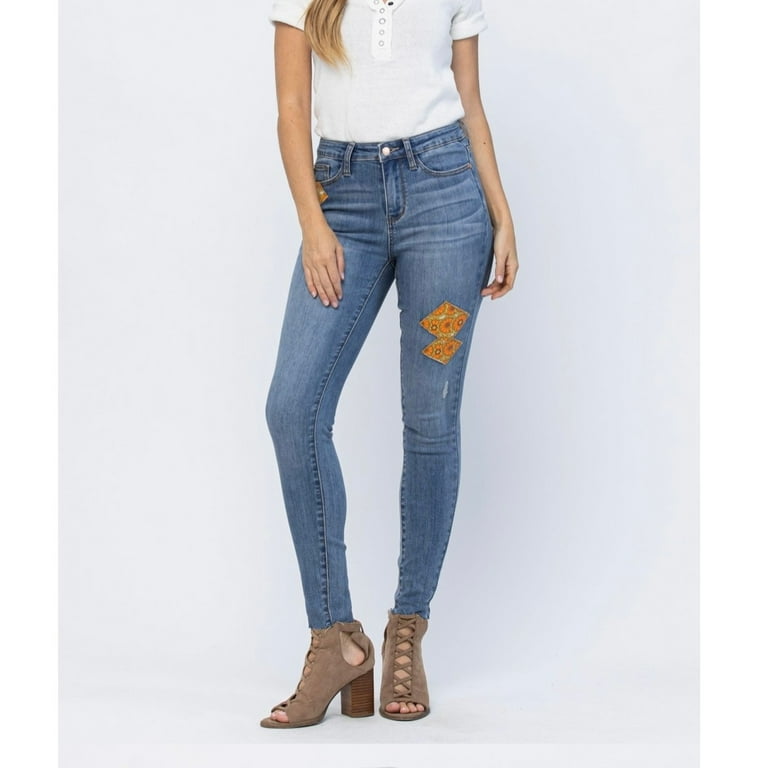 JUDY BLUE MID-RISE 70'S PATCH SKINNY JEANS