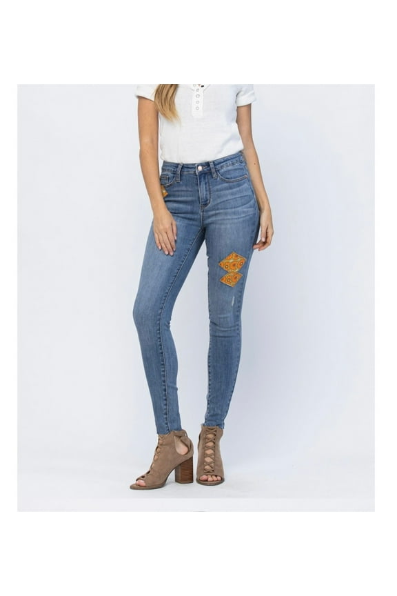 MID-RISE 70'S PATCH SKINNY JEANS