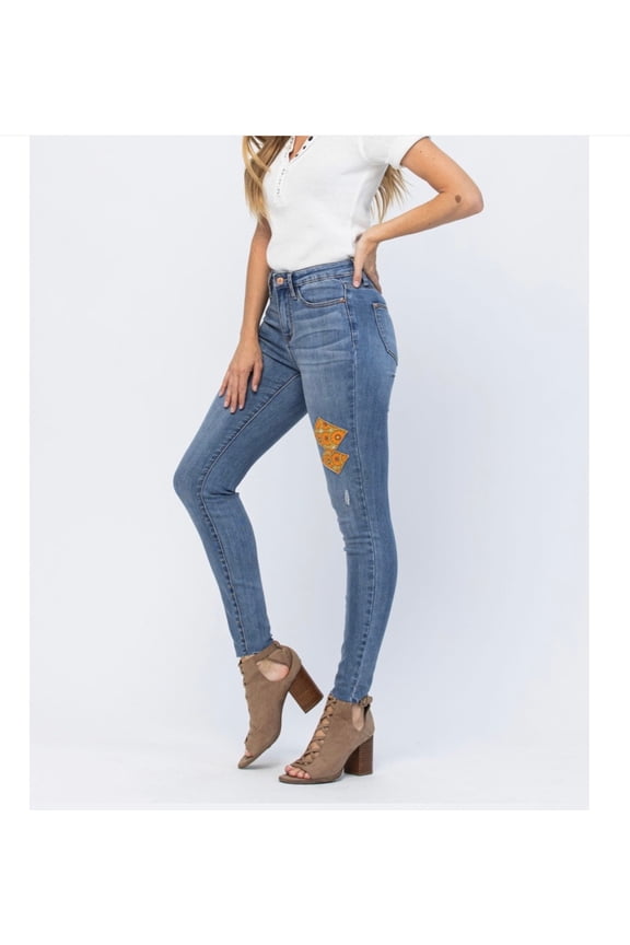 MID-RISE 70'S PATCH SKINNY JEANS