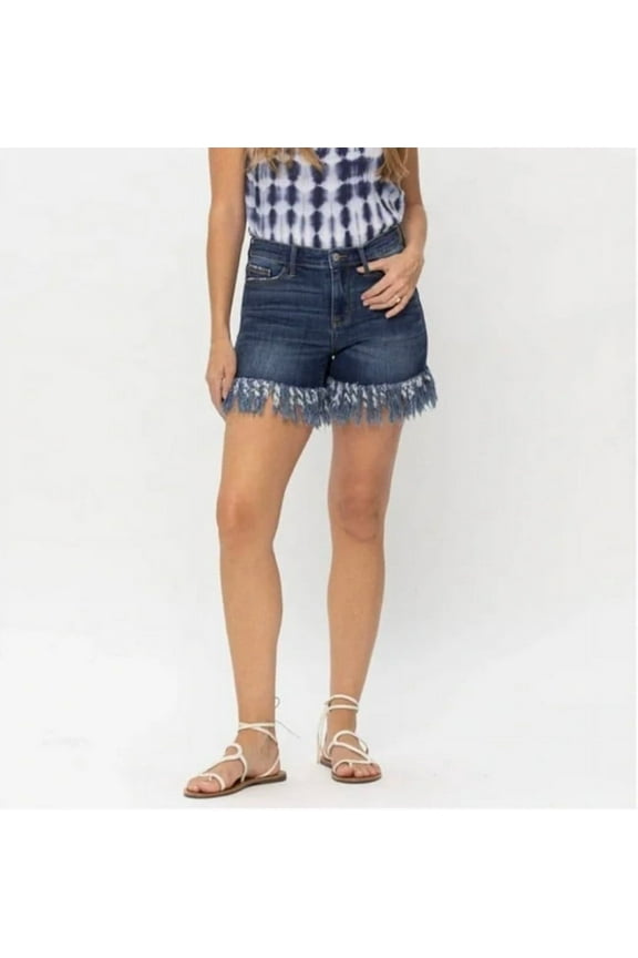 MIDRISE LONG FRAY HEM SHORTS