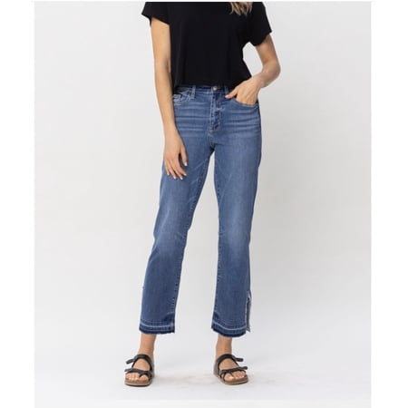 JUDY BLUE PLUS SIZE HIGH WAIST FRAY SLIT RELEASE HEM STRAIGHT JEANS