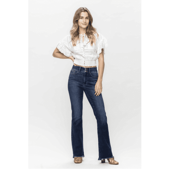 JUDY BLUE PLUS SIZE HIGH WAISTED VINTAGE FRAYED HEM BOOTCUT JEANS (24W)