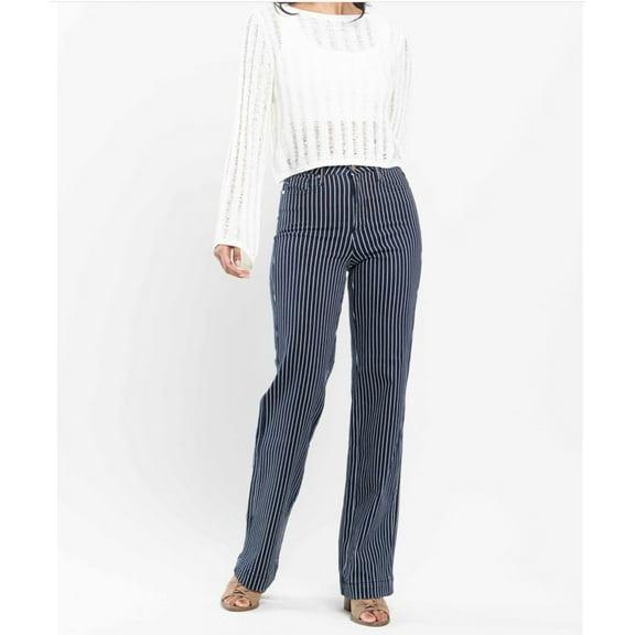 JUDY BLUE TUMMY CONTROL HIGH WAIST STRAIGHT STRIPE JEANS