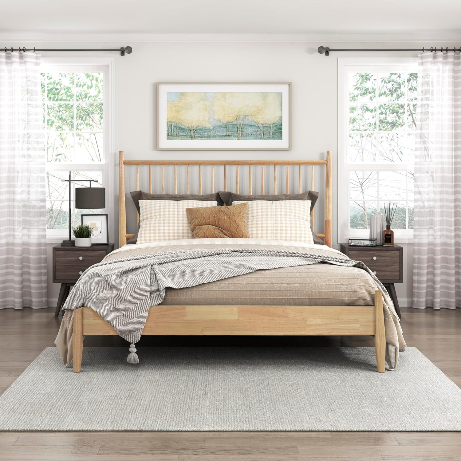 JUEBAN Full Bed Frame with Headboard, Platform Bed Frame Wood, Mid ...