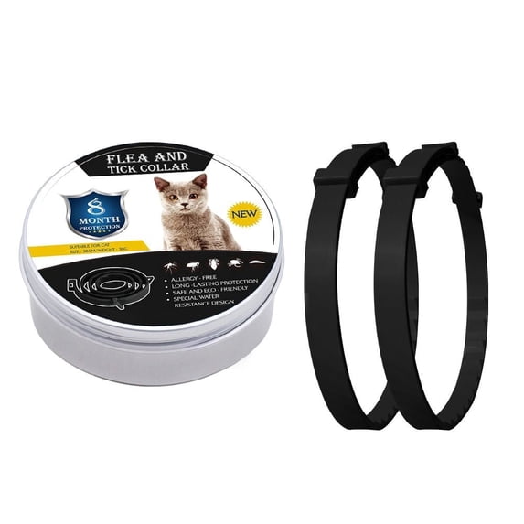 JUELEO 2-Pack Adjustable Fl`ea and Ti`ck Collars for Cats, One Size Fits Most Breeds, Waterproof,Black