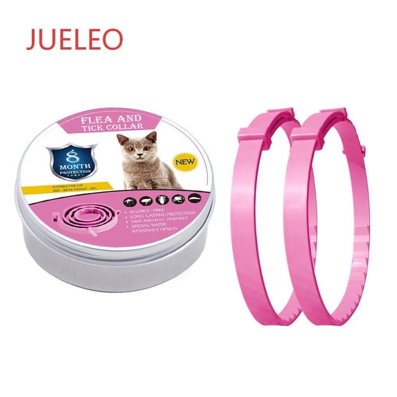 JUELEO 2-Pack Adjustable Fl`ea and Ti`ck Collars for Cats, One Size Fits Most Breeds, Waterproof
