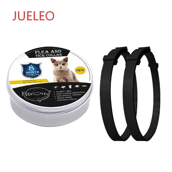 JUELEO 2-Pack Cat Collars for F lea and T ick Control—Universal Adjustable Pe st Control Collars for Pets, Waterproof,Black