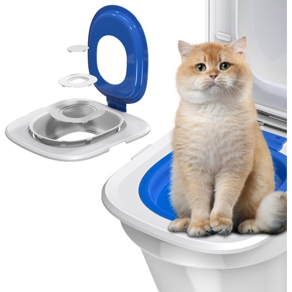 JUELEO Cat Toilet Training Kit, Reusable Detachable Anti-Slip Double-Layer Cat Potty Training Seat, Universal Fit for Most Toilets, Blue