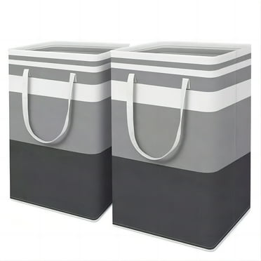 JUEMEL 2 Pack 75L Large Laundry Basket, Freestanding Foldable Waterproof Cotton Linen Clothes Hamper, for Clothes and Toy Storage, Gradient Gray