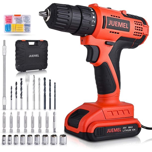 JUEMEL 3/8" Chuck Cordless Drill Drivers with 2000mAh Battery, 2-Speed Gearbox 1450 RPM MAX