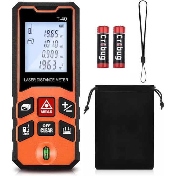 JUEMEL 40 m Laser Rangefinder, High-Precision Laser Distance Meter (1.5 mm), Backlit LCD Display and Mute Function, 20 Data Storage Sets (m/in/ft), IP54