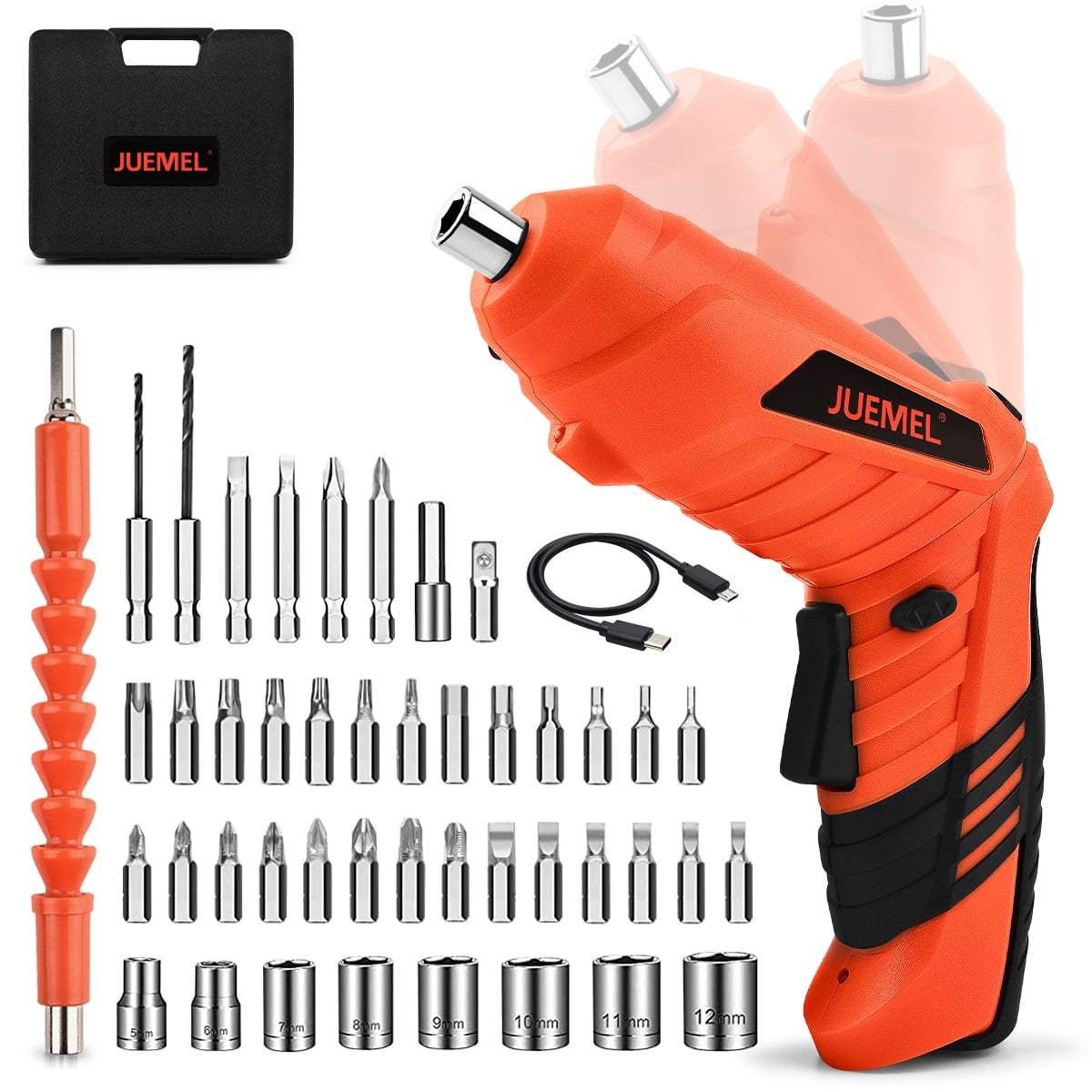 JUEMEL Cordless Electric Screwdriver Kit with 250RPM LED Light for DIY Home Repair and Precision Work
